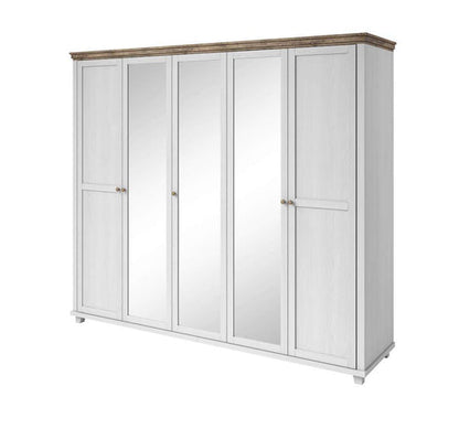 Evora Mirrored 5 Door Wooden Wardrobe in Abisko Ash and Oak Lefkas - 246cm
