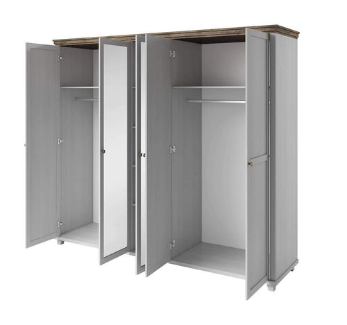 Evora Mirrored 5 Door Wooden Wardrobe in Abisko Ash and Oak Lefkas - 246cm