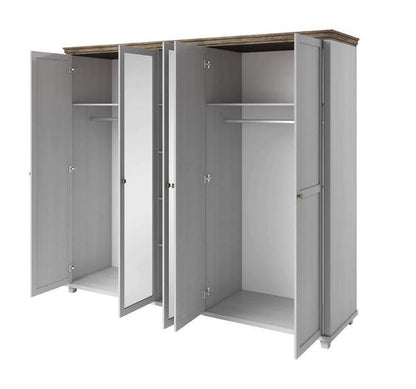 Evora Mirrored 5 Door Wooden Wardrobe in Abisko Ash and Oak Lefkas - 246cm