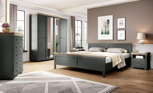 Evora Mirrored 3 Door Wooden Wardrobe in Green and Oak Lefkas - 154cm