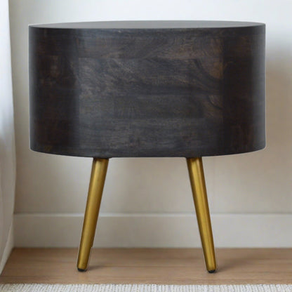 Greek Ash Black Bedside with Brass Legs