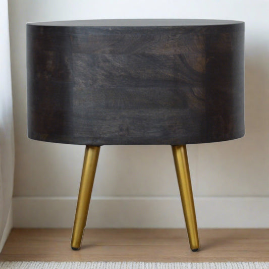 Greek Ash Black Bedside with Brass Legs