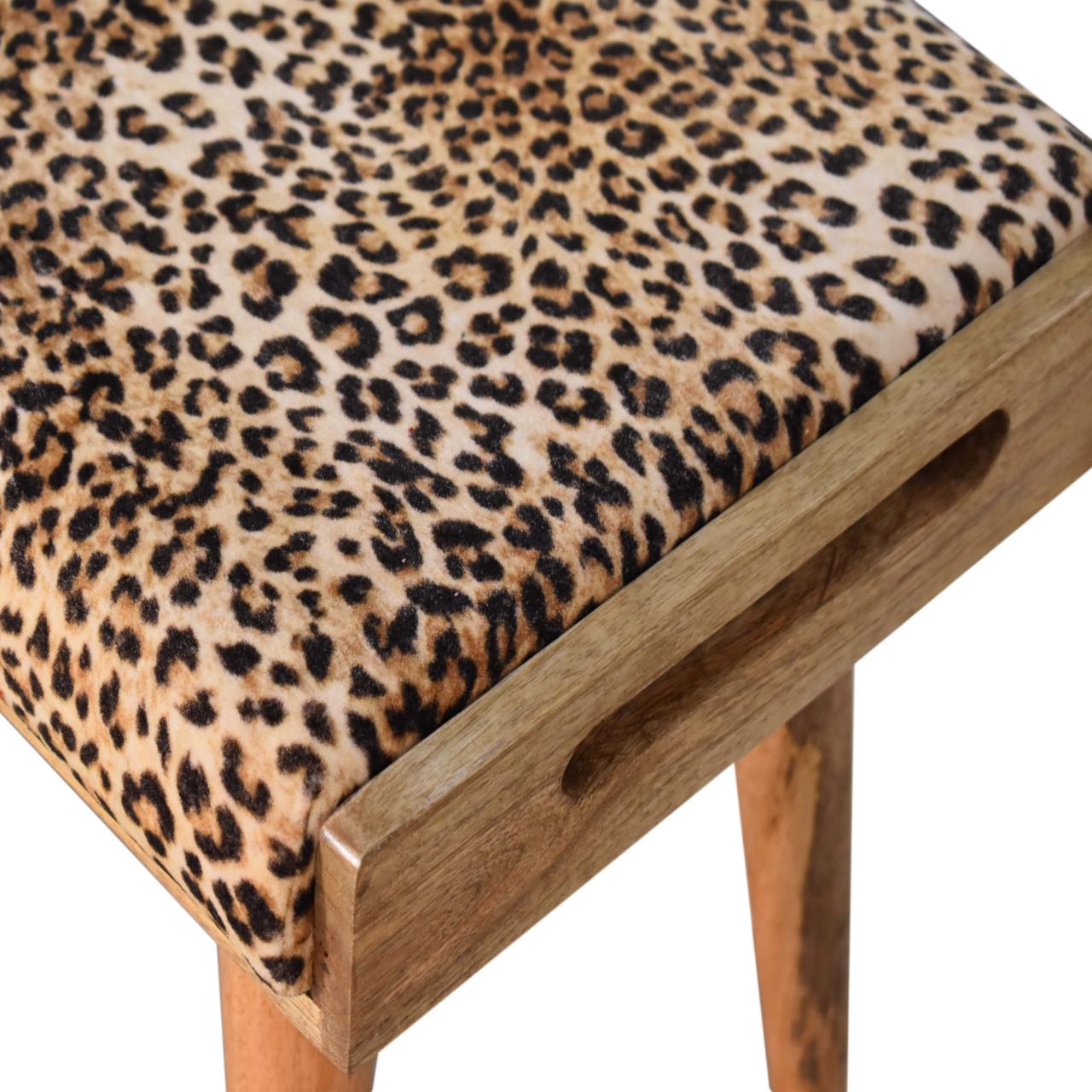 HeelHaven Leopard Velvet Tray Style Footstool