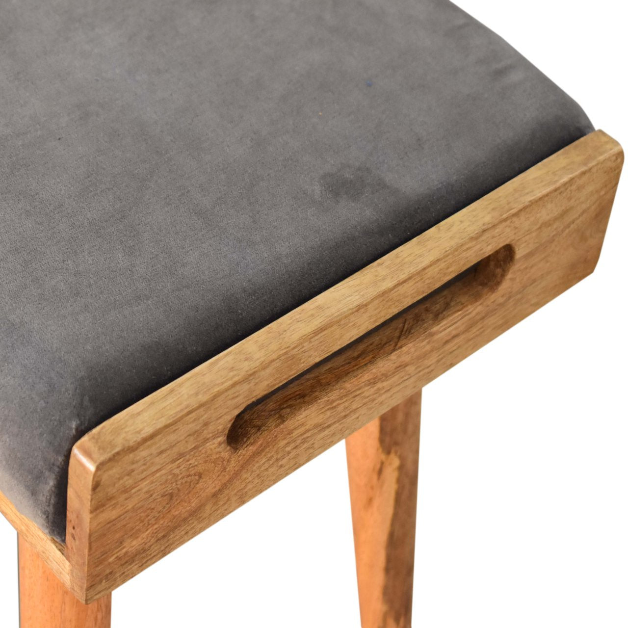 TiptoeTuffet Grey Velvet Tray Style Footstool