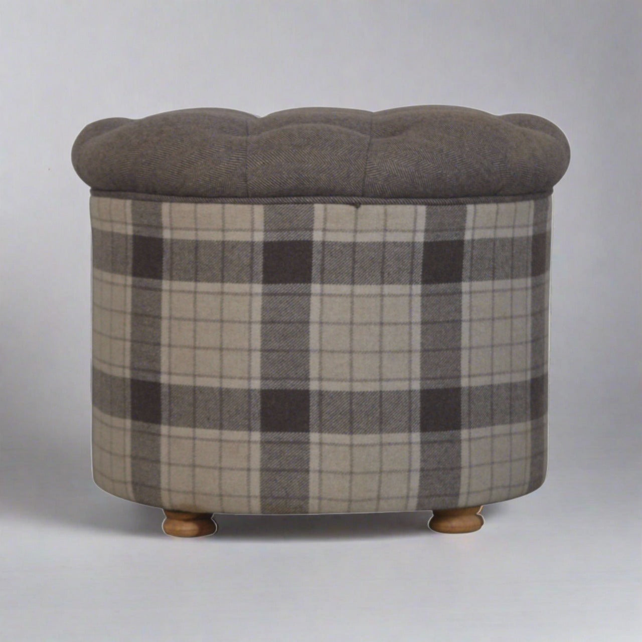 CushyCube Deep Button Round Checked Footstool