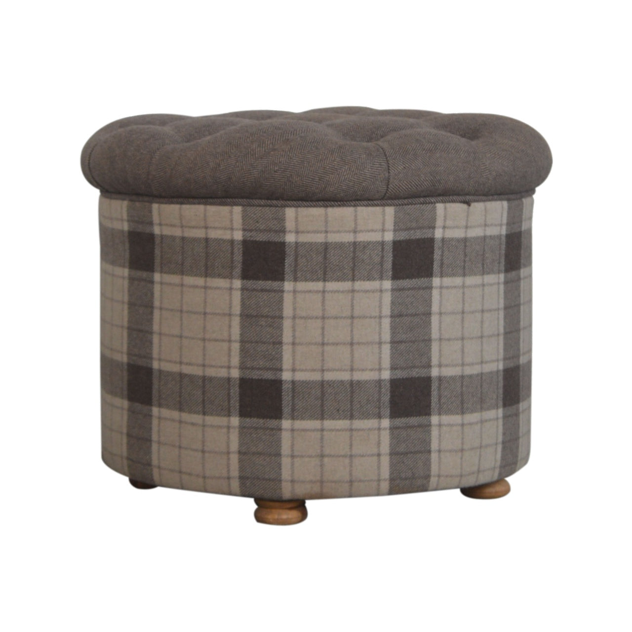 CushyCube Deep Button Round Checked Footstool