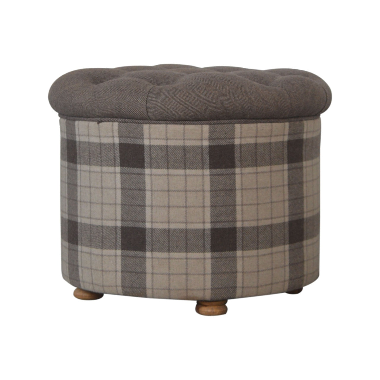 CushyCube Deep Button Round Checked Footstool