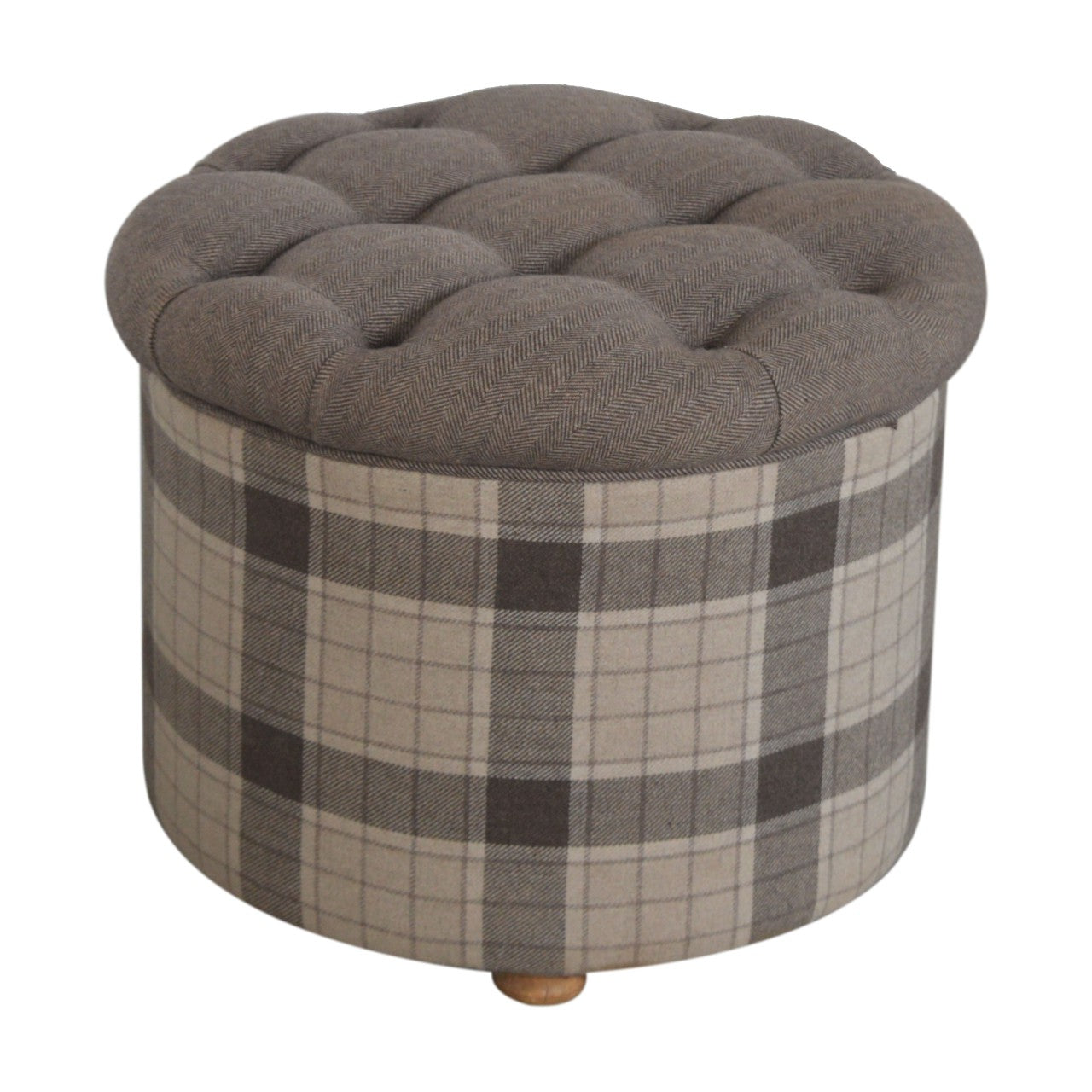 CushyCube Deep Button Round Checked Footstool