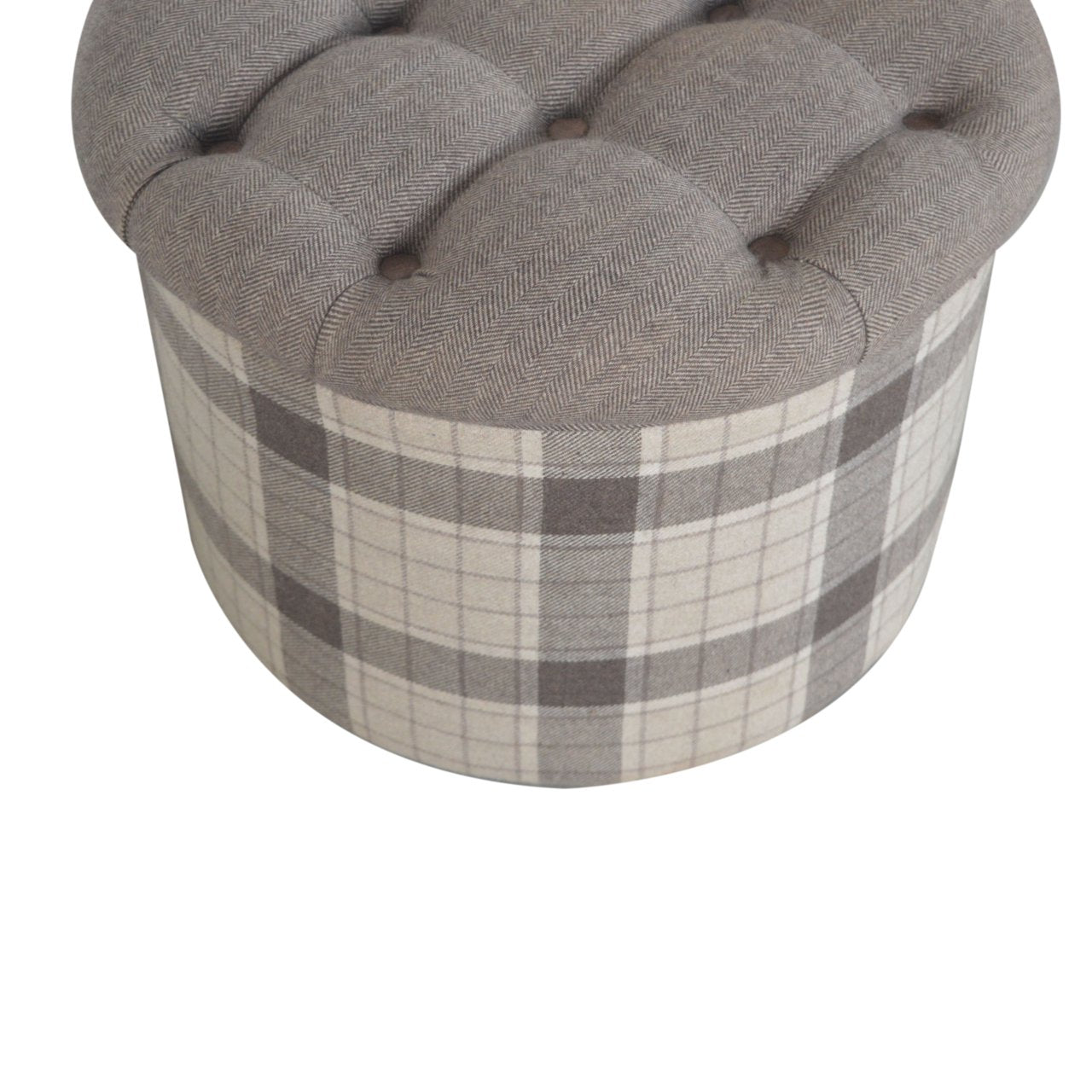 CushyCube Deep Button Round Checked Footstool