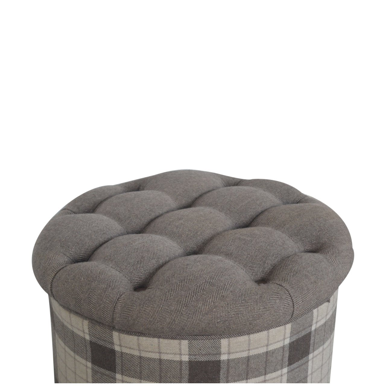 CushyCube Deep Button Round Checked Footstool