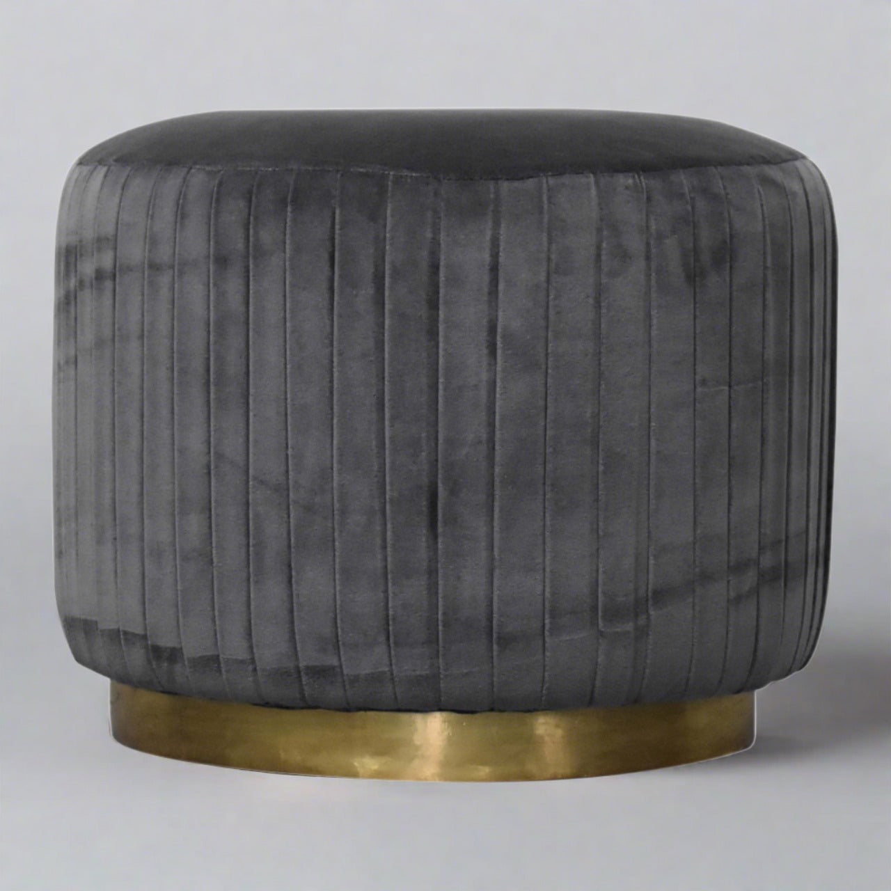 StepSpot Grey Velvet Pleated Footstool