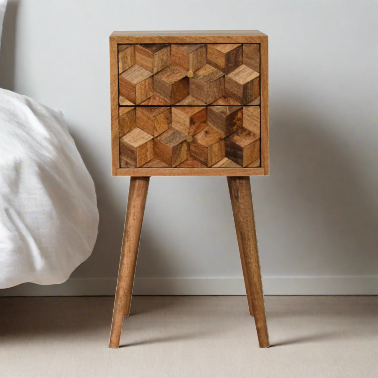 Victoria Mini Cube Carved 2 Drawer Bedside