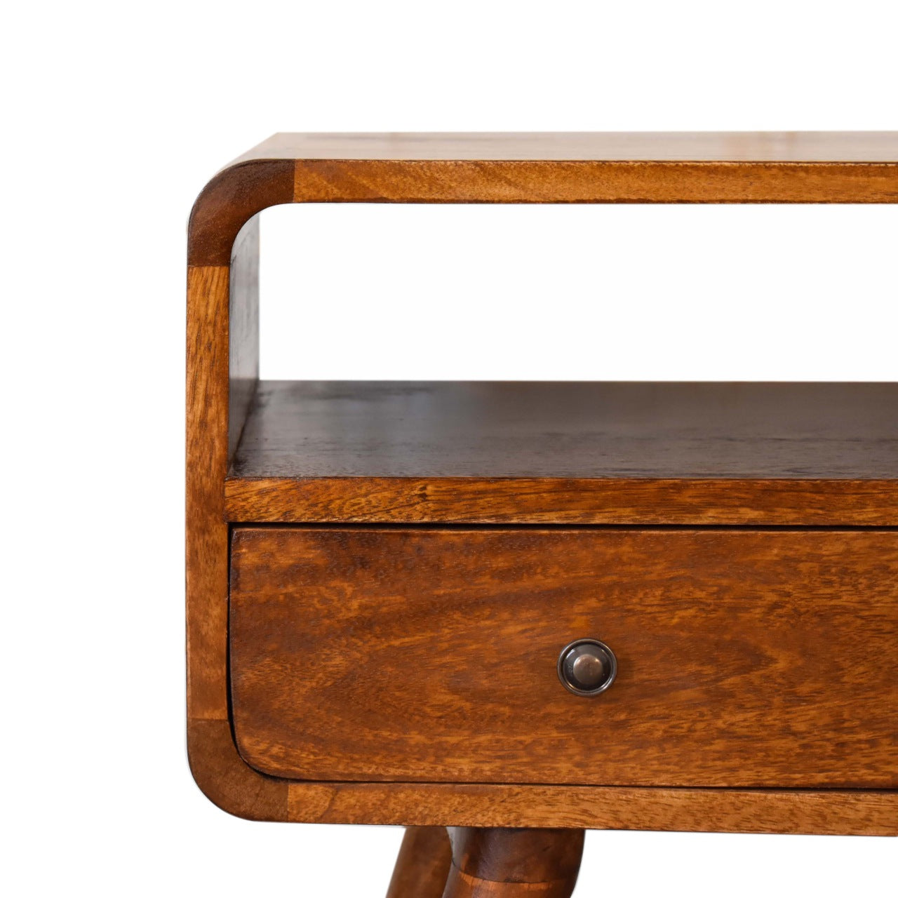 FusionVibe Mini Chestnut Curved TV Stand with 2 Drawers - Furniture One Shop