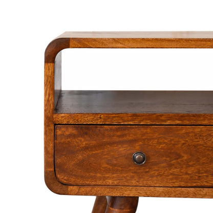 FusionVibe Mini Chestnut Curved TV Stand with 2 Drawers - Furniture One Shop