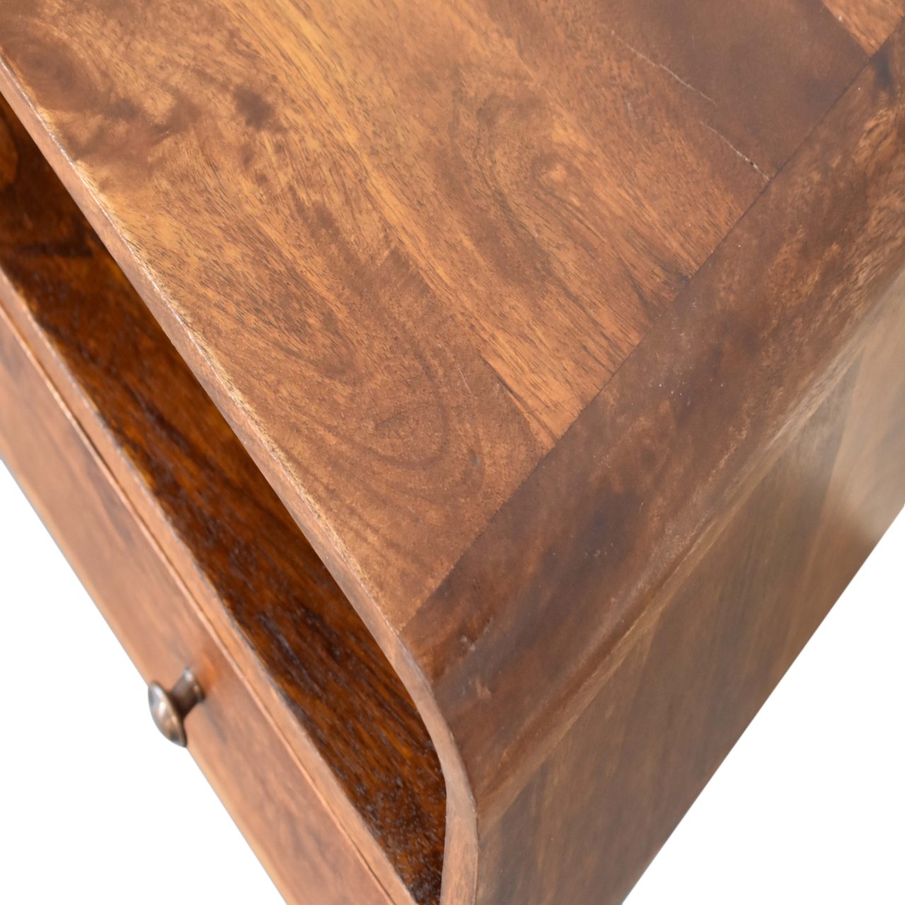 FusionVibe Mini Chestnut Curved TV Stand with 2 Drawers - Furniture One Shop