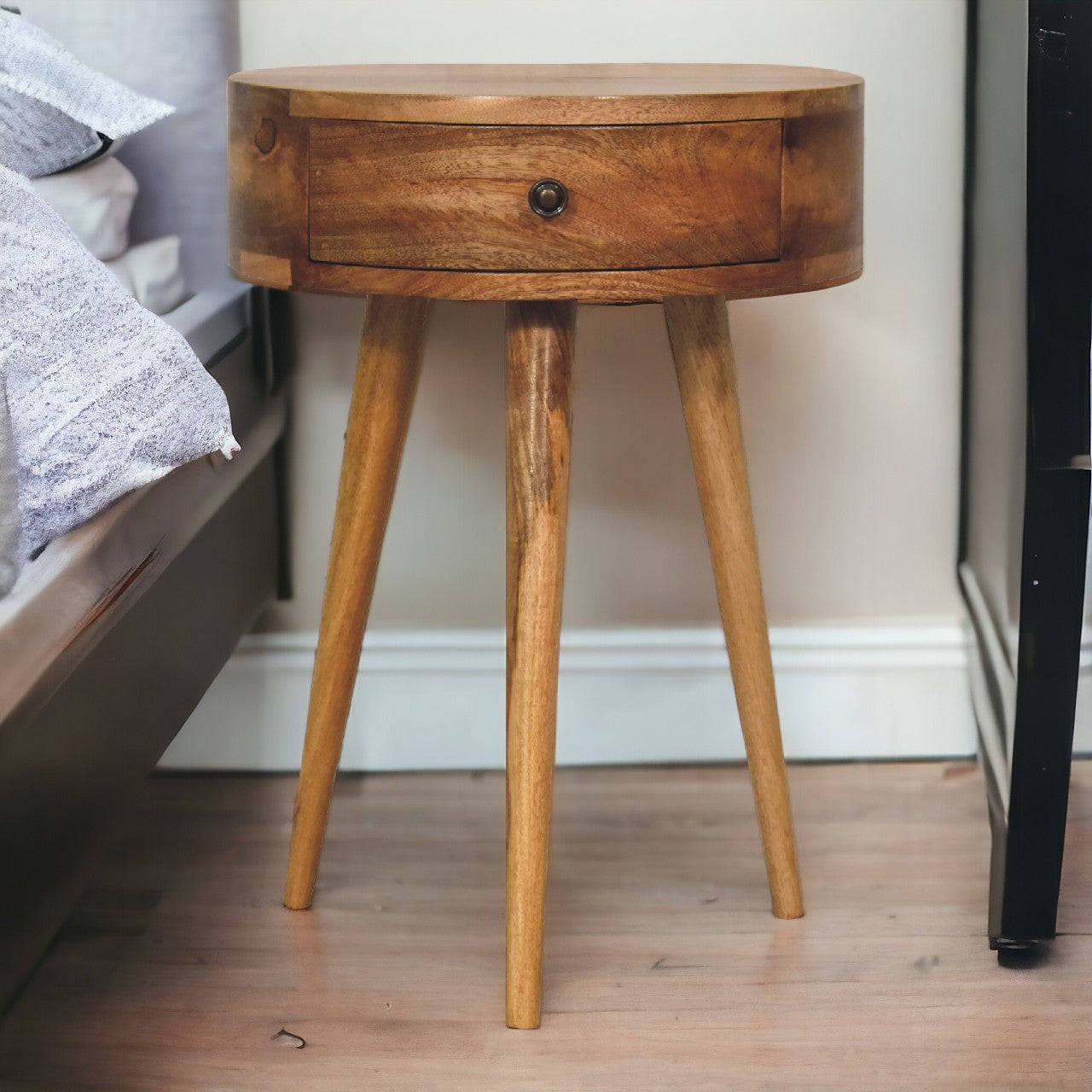 King Mini Oak-ish Circular Shape Bedside