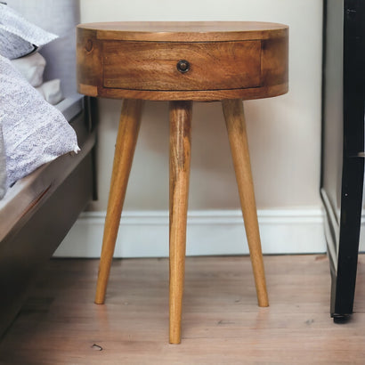 King Mini Oak-ish Circular Shape Bedside - Furniture One Shop