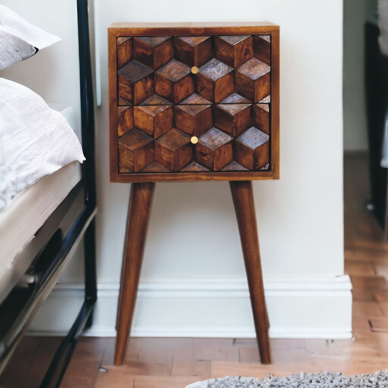 Earl's Court Mini Chestnut Cube 2 Drawer Bedside