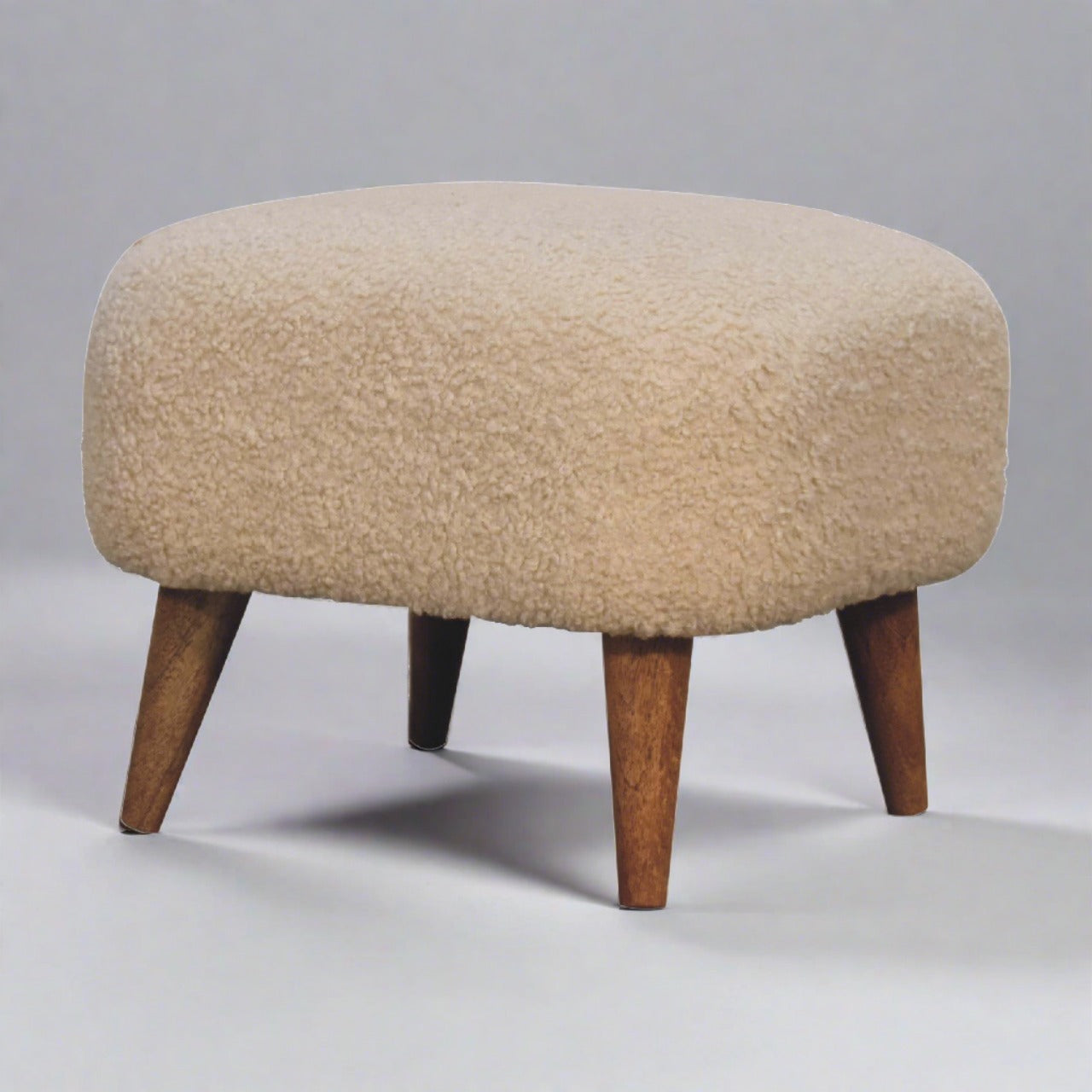 SoleSpot Boucle Cream Square Footstool