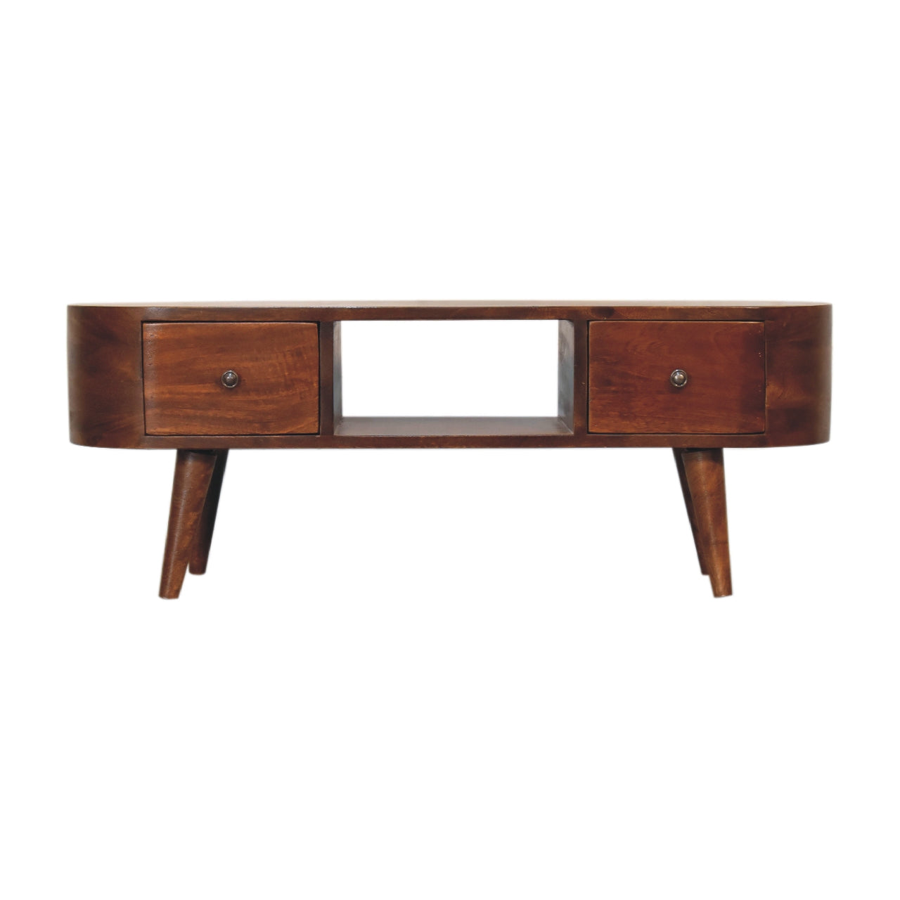 EliteEcho Chestnut Round Open TV Stand