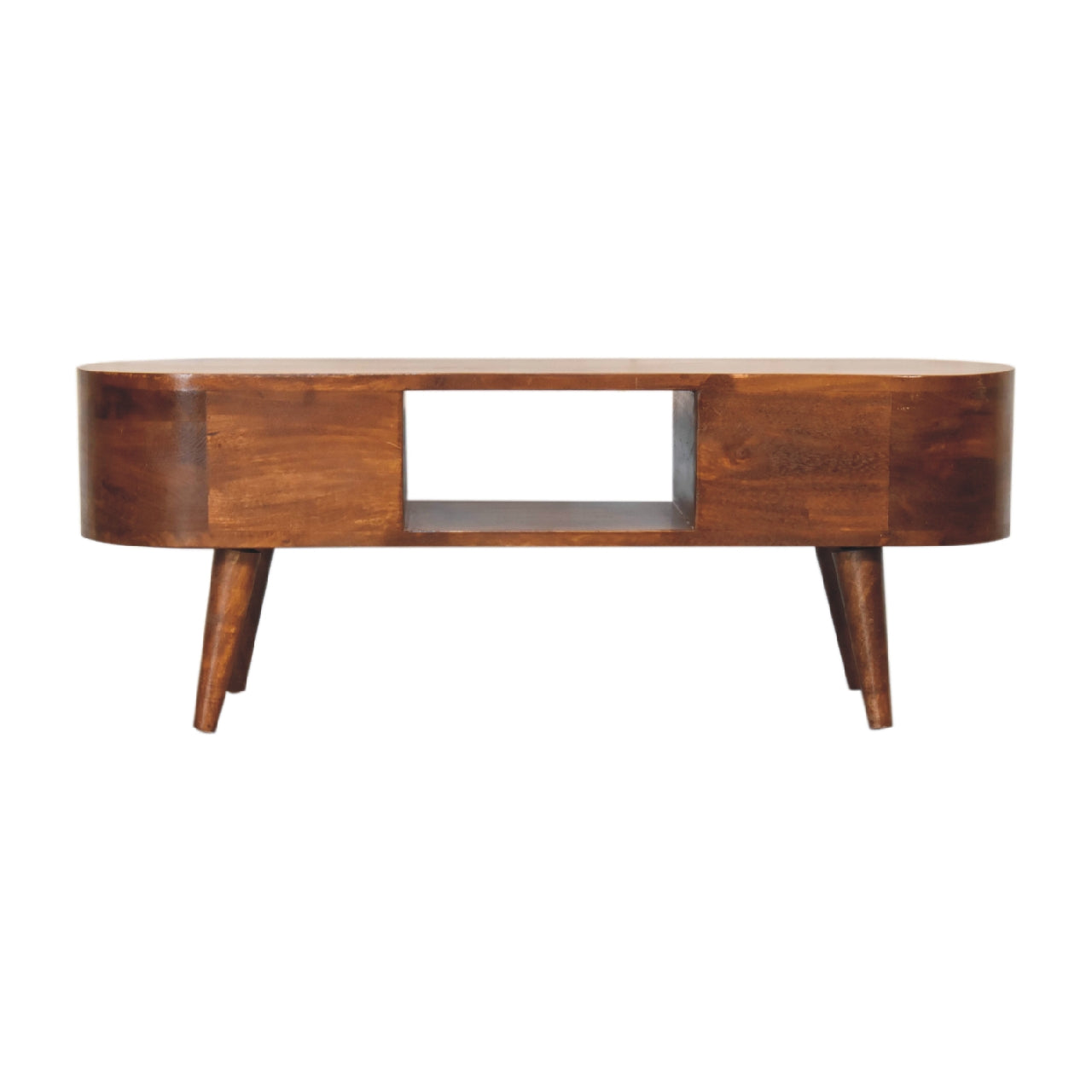 EliteEcho Chestnut Round Open TV Stand