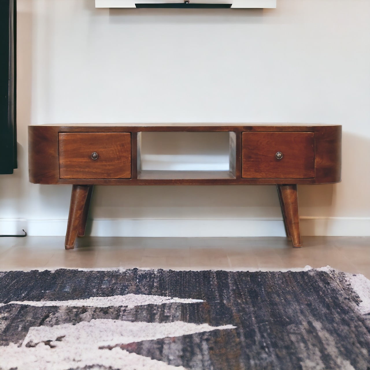 EliteEcho Chestnut Round Open TV Stand