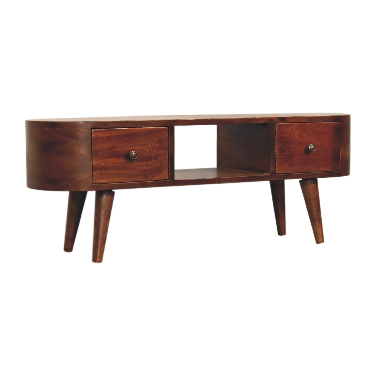 EliteEcho Chestnut Round Open TV Stand