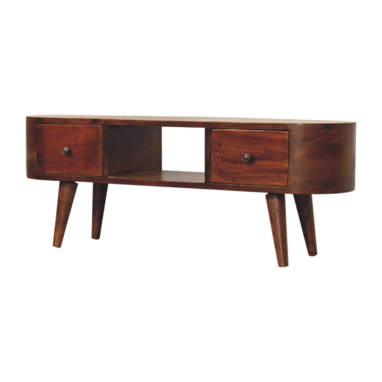 EliteEcho Chestnut Round Open TV Stand