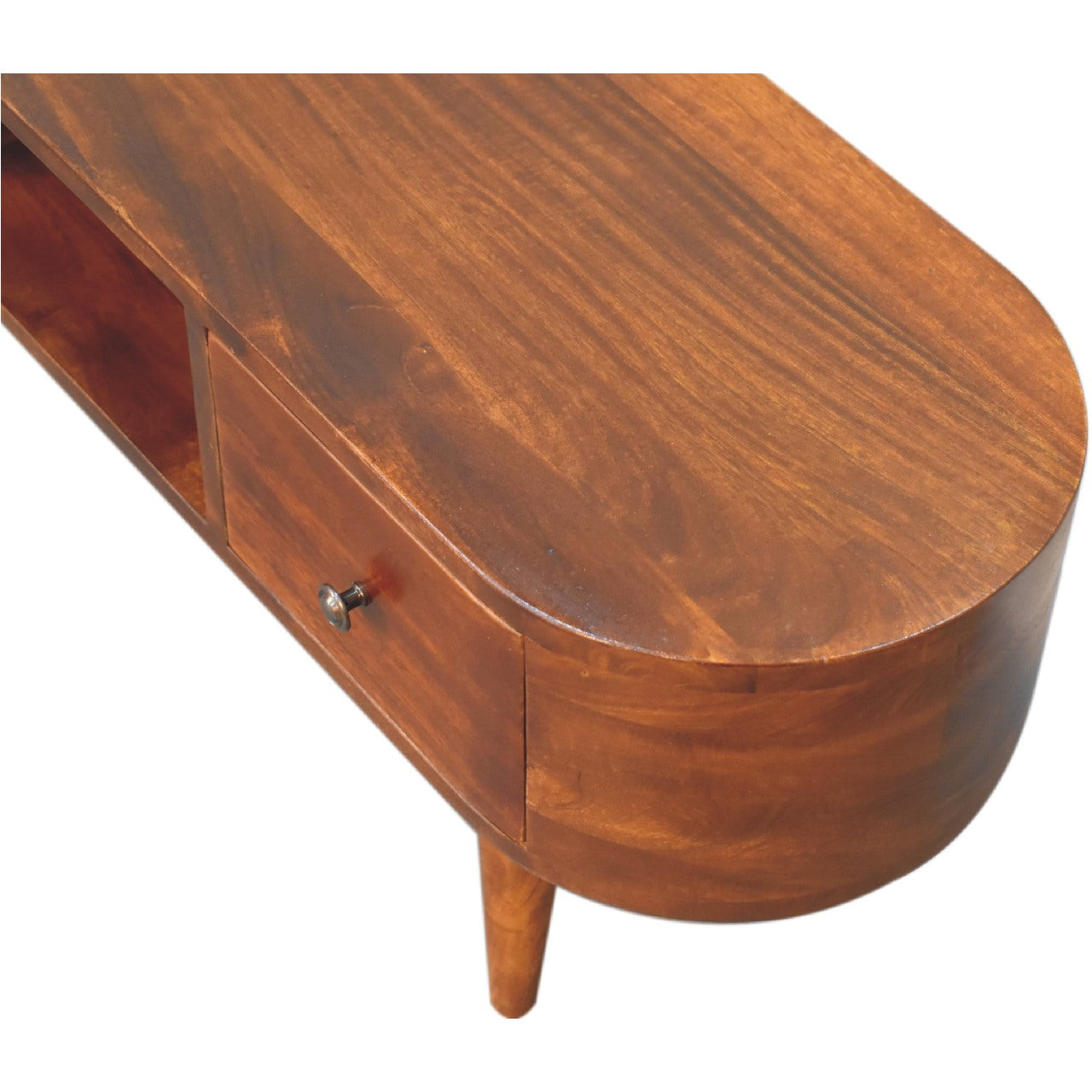 EliteEcho Chestnut Round Open TV Stand