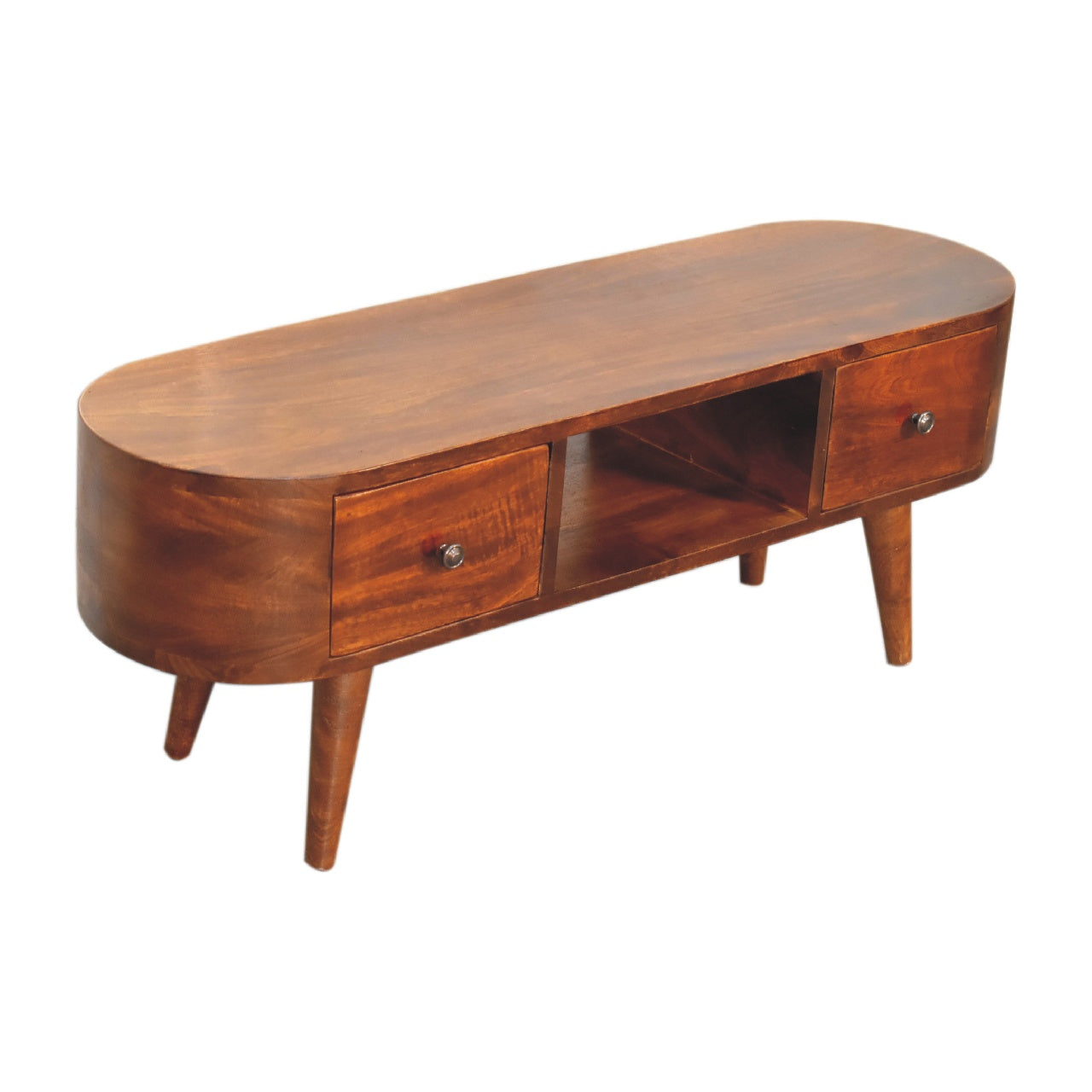 EliteEcho Chestnut Round Open TV Stand