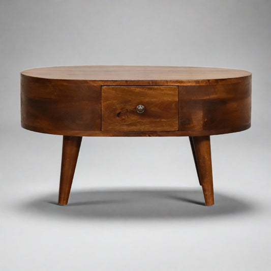 Cozy Mini Chestnut Rounded Coffee Table - Furniture One Shop