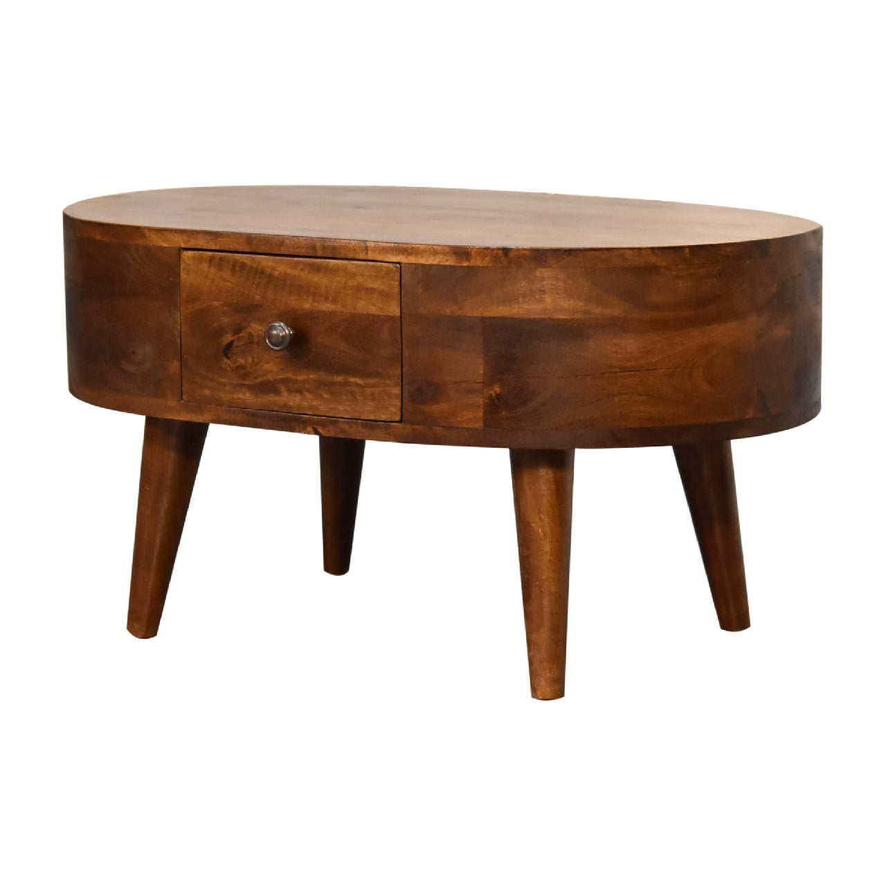 Cozy Mini Chestnut Rounded Coffee Table