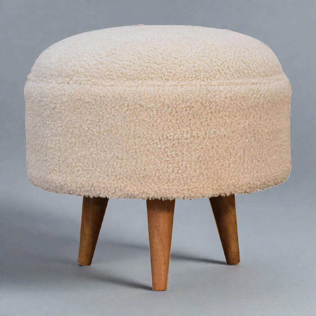 FootFavor Cream Boucle Rounded Footstool