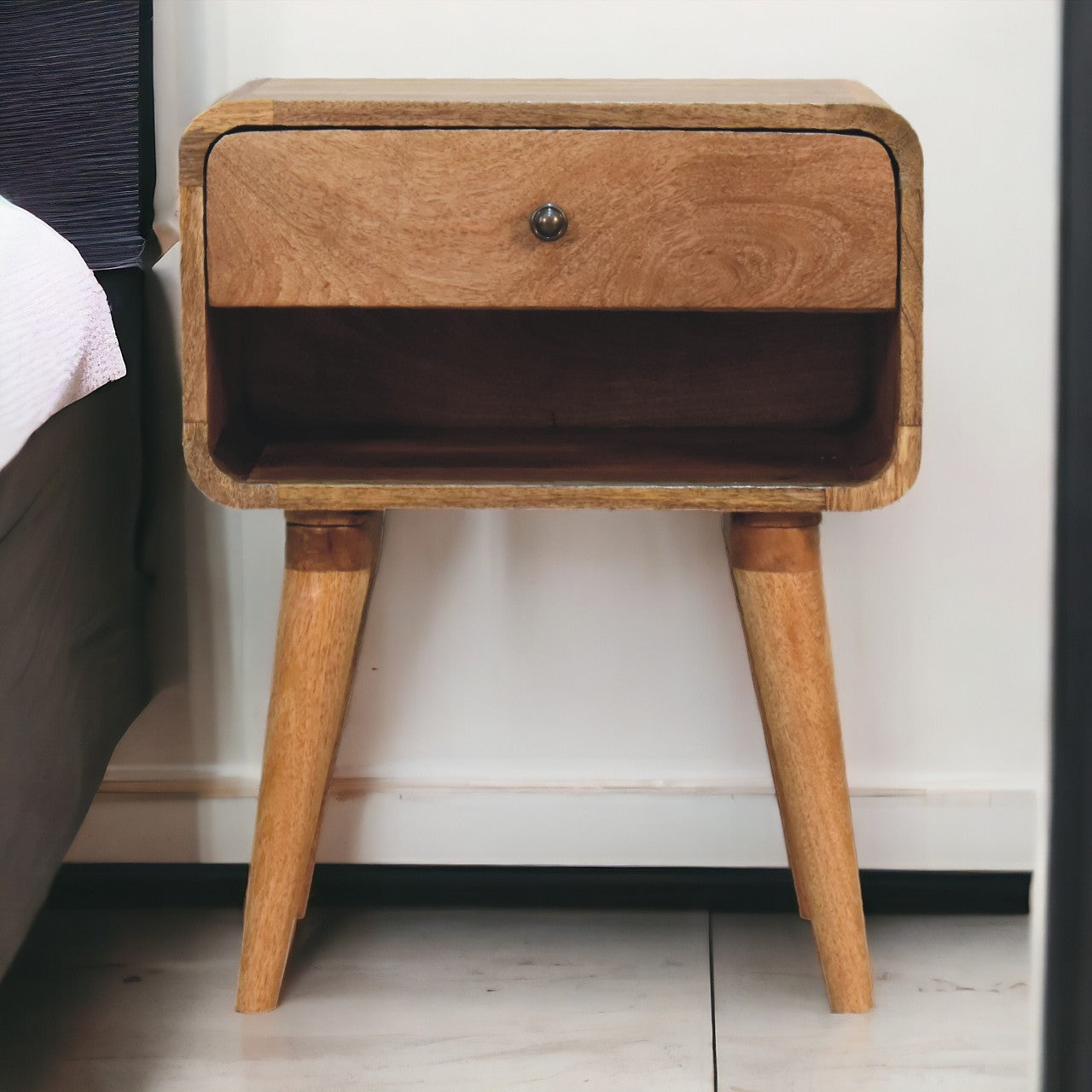 Freddie Curved Oak-ish Open Bedside