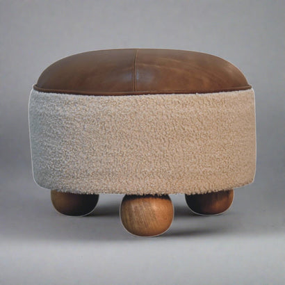 PlushPlace Cream Boucle Buffalo Footstool - Furniture One Shop