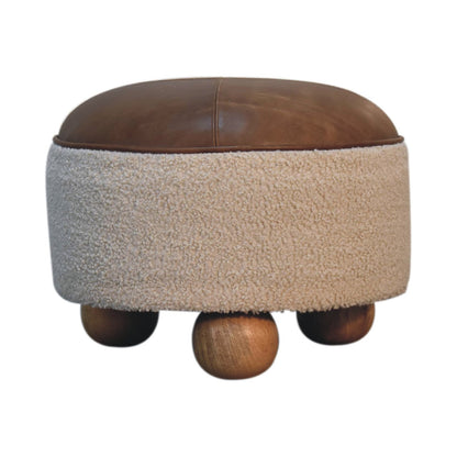 PlushPlace Cream Boucle Buffalo Footstool