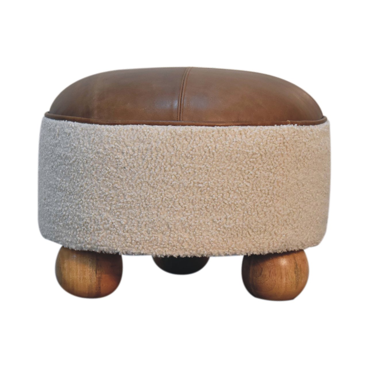 PlushPlace Cream Boucle Buffalo Footstool