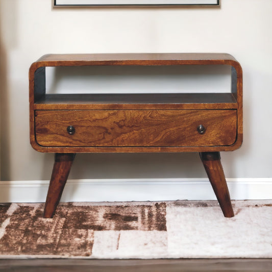 FusionFinesse Mini Chestnut Curved TV Stand - Furniture One Shop