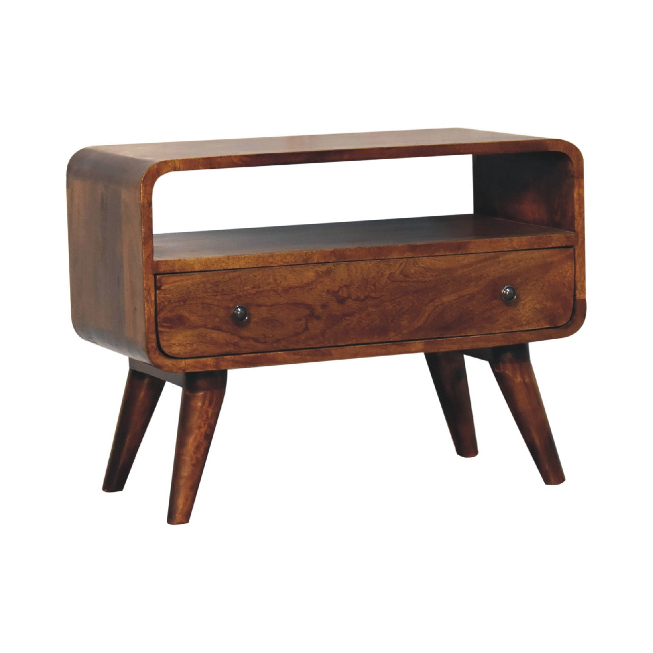FusionFinesse Mini Chestnut Curved TV Stand - Furniture One Shop