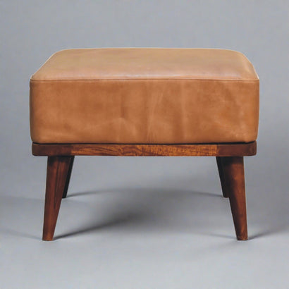 LoungeLift Tan Buffalo Leather Tan Footstool