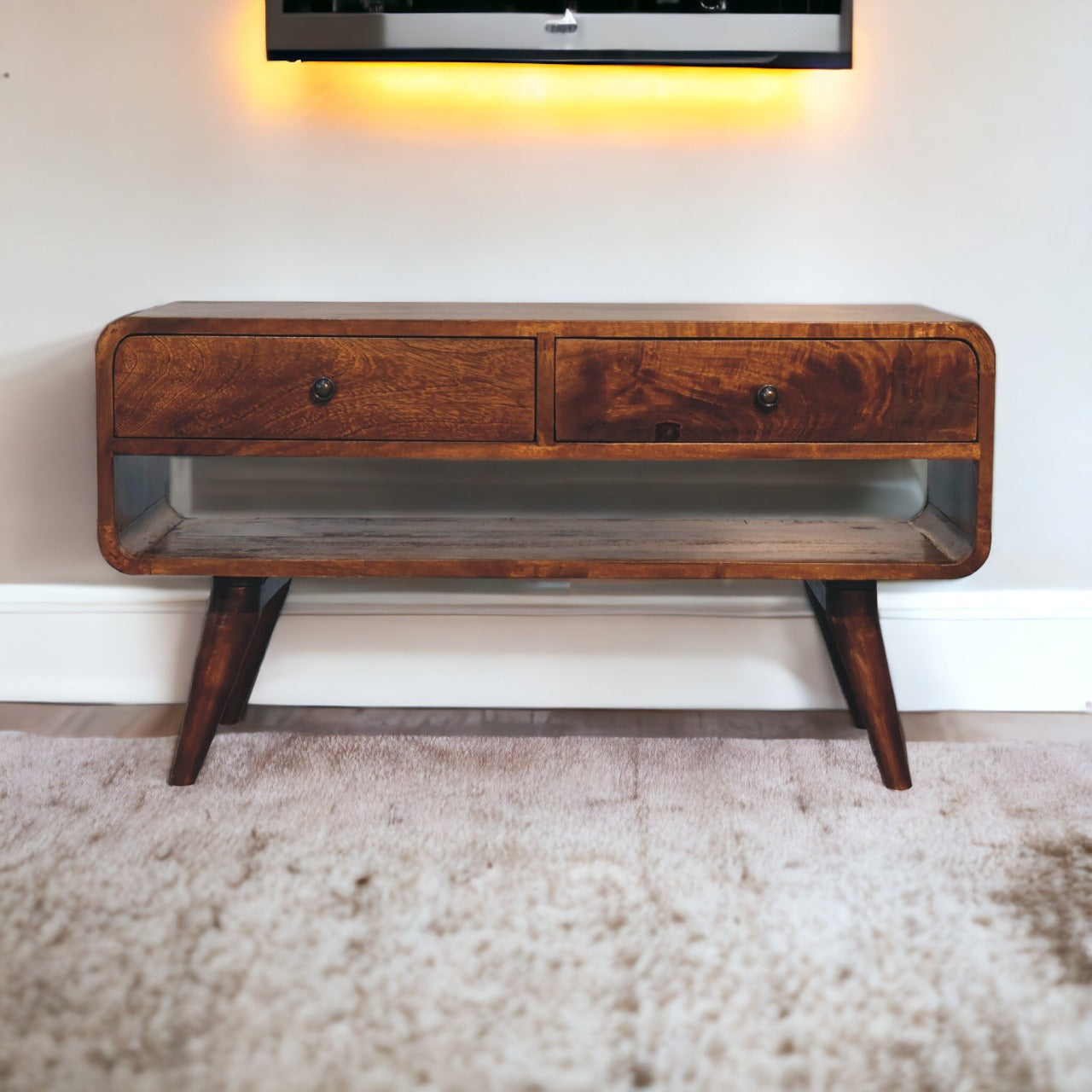 TrendTemple Reverse Curved Chestnut TV Stand