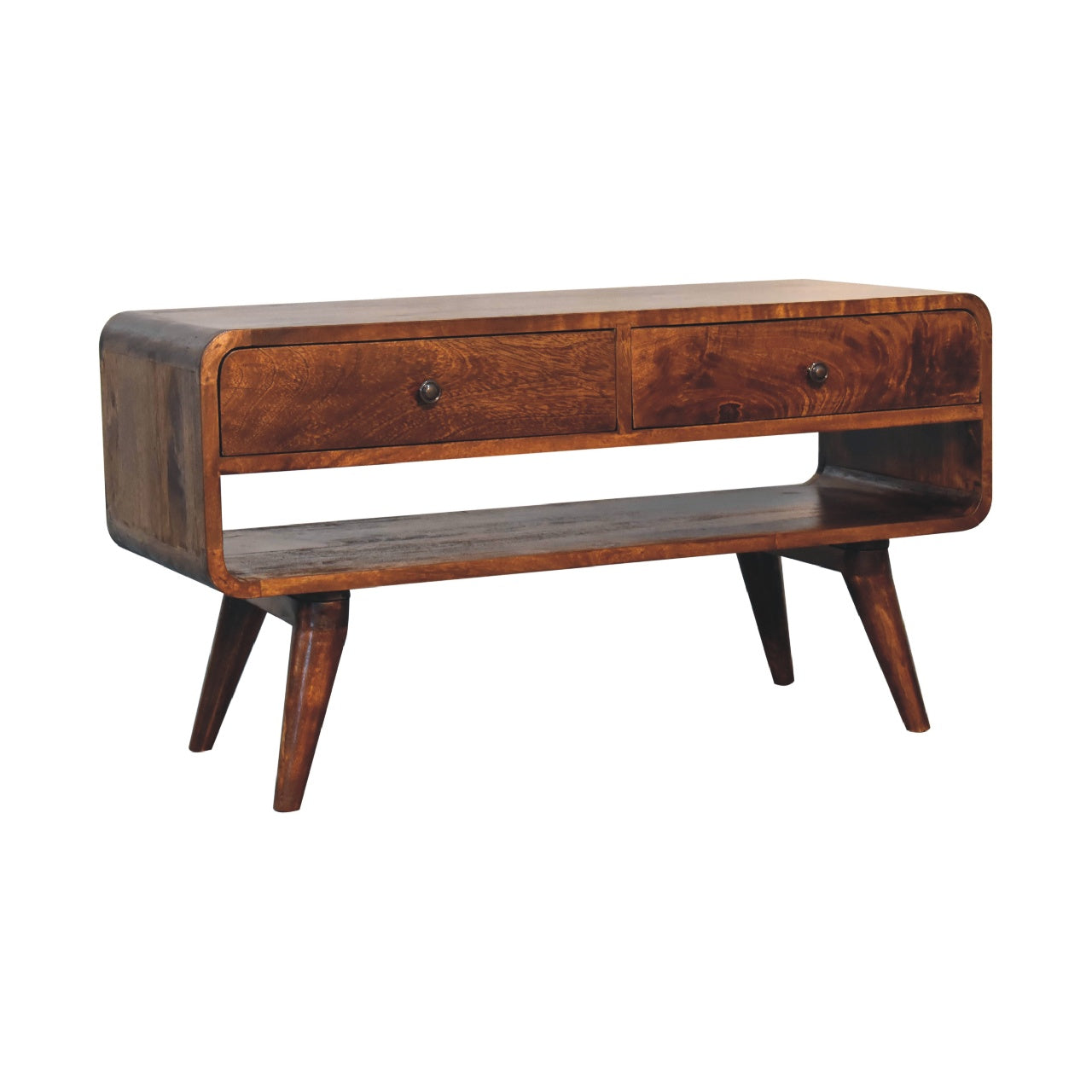 TrendTemple Reverse Curved Chestnut TV Stand