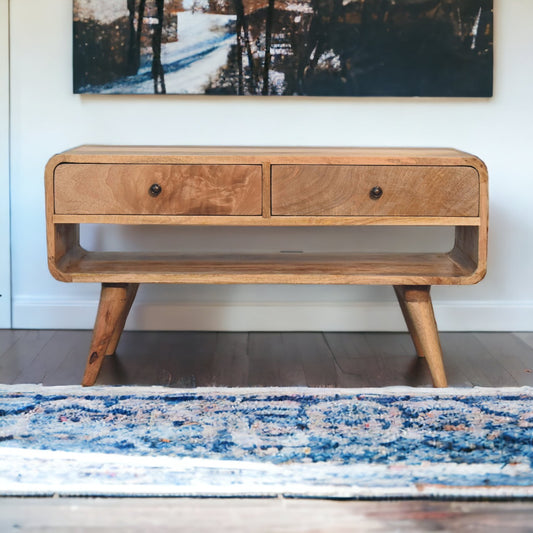 EliteEnclave Reverse Curve Oak-ish TV Stand - Furniture One Shop