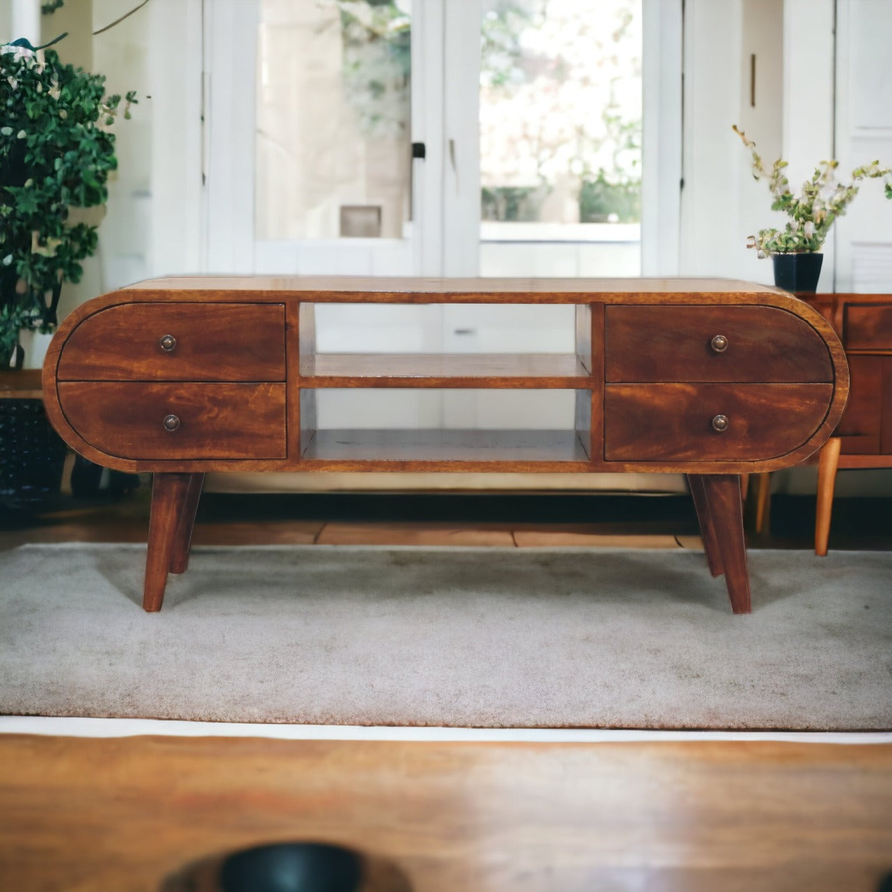 ClassyCharm Chestnut Circular TV Stand