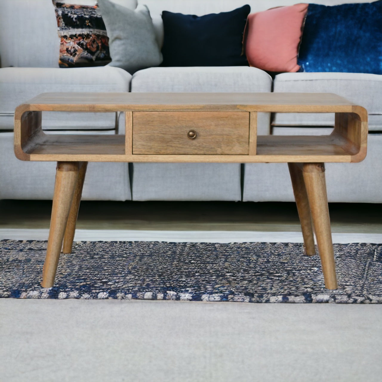 Trendy Curved Oak-ish Coffee Table