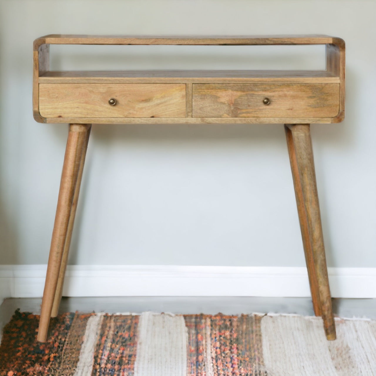 Stylish Surface Curved Oak-ish Console Table