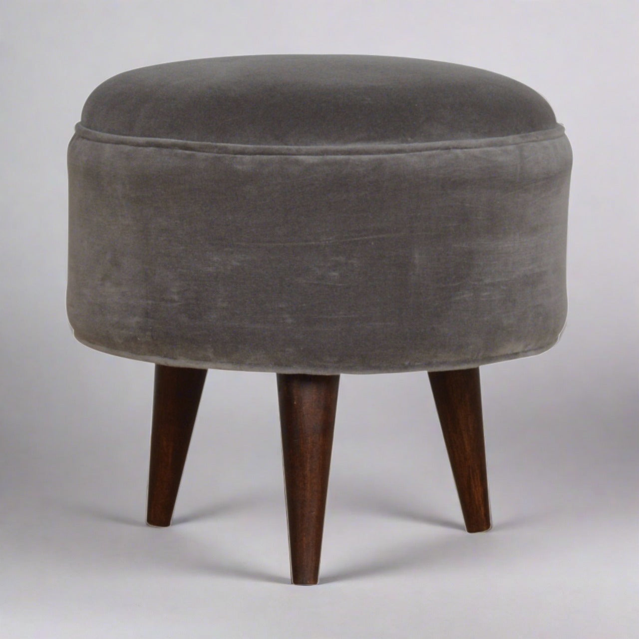 PlushPerch Grey Velvet Nordic Style Footstool