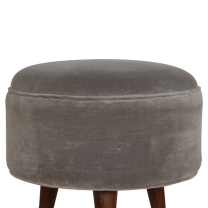 PlushPerch Grey Velvet Nordic Style Footstool