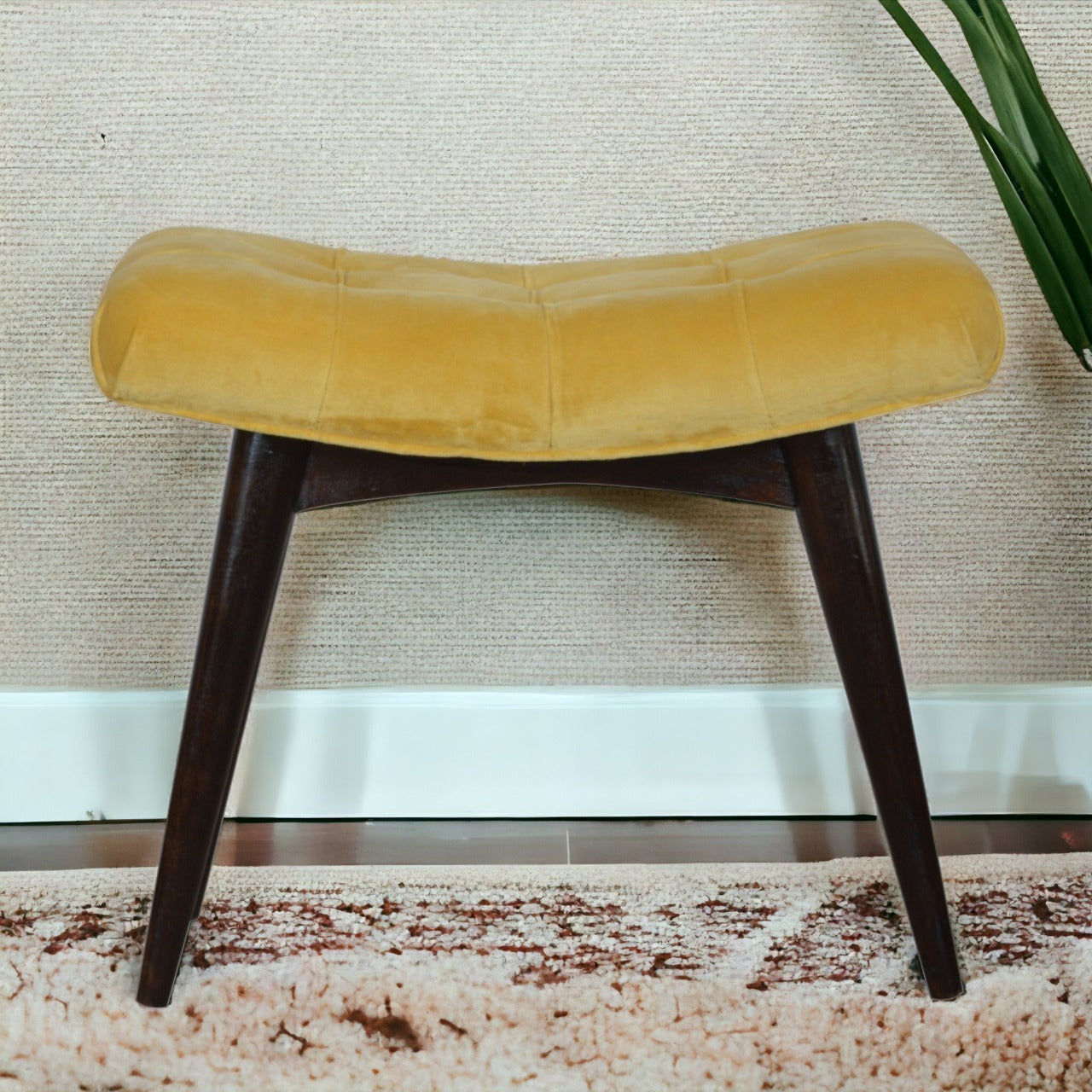 Munch Stool Mustard Cotton Velvet Curved Bench