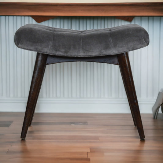 Savour Seat Grey Cotton Velvet Curved Bench